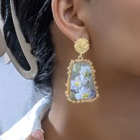 1 Pair Elegant Flower Rectangle Plating Inlay Zinc Alloy Acrylic Drop Earrings main image 6