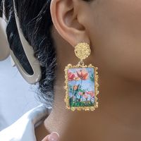 1 Pair Elegant Flower Rectangle Plating Inlay Zinc Alloy Acrylic Drop Earrings main image 4