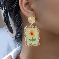 1 Pair Elegant Flower Rectangle Plating Inlay Zinc Alloy Acrylic Drop Earrings main image 5