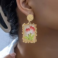 1 Pair Elegant Flower Rectangle Plating Inlay Zinc Alloy Acrylic Drop Earrings main image 8