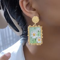 1 Pair Elegant Flower Rectangle Plating Inlay Zinc Alloy Acrylic Drop Earrings main image 7
