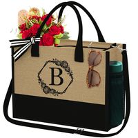 Women's Linen Letter Classic Style Appliques Zipper Handbag sku image 2