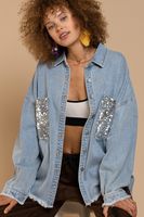 Women's Streetwear Solid Color Sequins Single Breasted Coat Denim Jacket main image 2