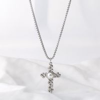 304 Stainless Steel Elegant Plating Inlay Cross Artificial Pearls Pendant Necklace main image 1