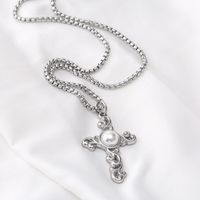 304 Stainless Steel Elegant Plating Inlay Cross Artificial Pearls Pendant Necklace main image 5