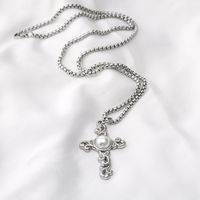 304 Stainless Steel Elegant Plating Inlay Cross Artificial Pearls Pendant Necklace main image 6