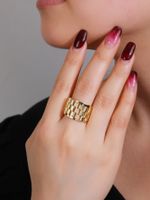 Wholesale Casual Retro Simple Style Lattice Copper Plating Hollow Out Inlay Zircon Rings sku image 1