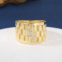 Wholesale Casual Retro Simple Style Lattice Copper Plating Hollow Out Inlay Zircon Rings main image 3