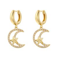 1 Pair Ig Style Cross Moon Bell Plating Inlay Copper Zircon Hoop Earrings sku image 3