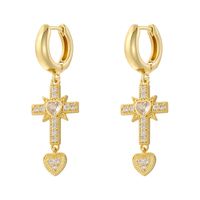 1 Pair Ig Style Cross Moon Bell Plating Inlay Copper Zircon Hoop Earrings main image 7