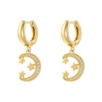 1 Pair Ig Style Cross Moon Bell Plating Inlay Copper Zircon Hoop Earrings main image 5