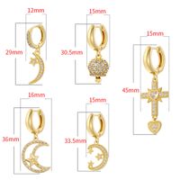 1 Pair Ig Style Cross Moon Bell Plating Inlay Copper Zircon Hoop Earrings main image 2