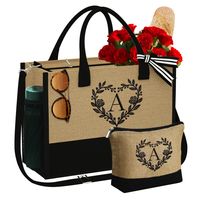 Women's Cotton Letter Heart Shape Classic Style Appliques Zipper Bag Sets sku image 1