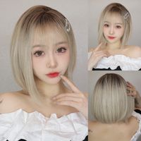 Women's Cute Simple Style Light Brown Casual Carnival Street Chemical Fiber Bangs Short Straight Hair Wig Net sku image 1