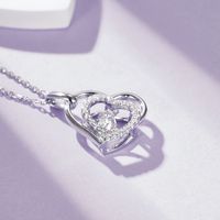 Lady Simple Style Classic Style Heart Shape Sterling Silver Gra Inlay Moissanite Rhodium Plated Pendant Necklace main image 3