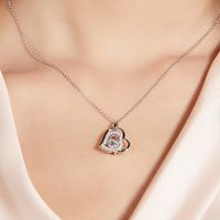Lady Simple Style Classic Style Heart Shape Sterling Silver Gra Inlay Moissanite Rhodium Plated Pendant Necklace main image 7