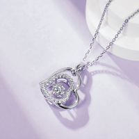 Lady Simple Style Classic Style Heart Shape Sterling Silver Gra Inlay Moissanite Rhodium Plated Pendant Necklace main image 5