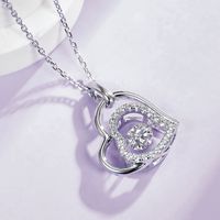 Lady Simple Style Classic Style Heart Shape Sterling Silver Gra Inlay Moissanite Rhodium Plated Pendant Necklace main image 4