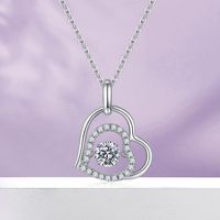 Lady Simple Style Classic Style Heart Shape Sterling Silver Gra Inlay Moissanite Rhodium Plated Pendant Necklace main image 6