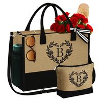 Women's Cotton Letter Heart Shape Classic Style Appliques Zipper Bag Sets sku image 2