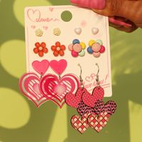 1 Set Cute Sweet Heart Shape Cat Flower Arylic Wood Resin Drop Earrings Ear Studs sku image 2