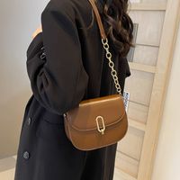 Women's Pu Leather Solid Color Vintage Style Classic Style Sewing Thread Metal Button Square Flip Cover Shoulder Bag main image 2