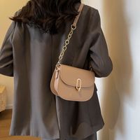 Women's Pu Leather Solid Color Vintage Style Classic Style Sewing Thread Metal Button Square Flip Cover Shoulder Bag main image 3