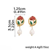 Freshwater Pearl Copper Elegant British Style Heart Shape Rose Enamel Plating Inlay Freshwater Pearl Drop Earrings sku image 1
