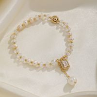 Freshwater Pearl Copper Elegant Simple Style Square Water Droplets Beaded Plating Inlay Zircon Bracelets main image 6