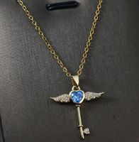 Simple Style Heart Shape Wings Key Titanium Steel Copper Plating Inlay Zircon Pendant Necklace main image 3