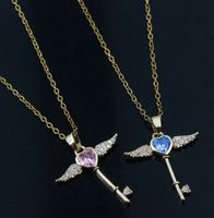 Simple Style Heart Shape Wings Key Titanium Steel Copper Plating Inlay Zircon Pendant Necklace main image 2