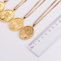 Stainless Steel 18K Gold Plated Vintage Style Oval Pendant Necklace main image 8