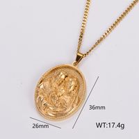 Stainless Steel 18K Gold Plated Vintage Style Oval Pendant Necklace main image 2