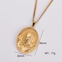 Stainless Steel 18K Gold Plated Vintage Style Oval Pendant Necklace main image 3