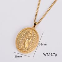 Stainless Steel 18K Gold Plated Vintage Style Oval Pendant Necklace sku image 2
