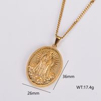 Stainless Steel 18K Gold Plated Vintage Style Oval Pendant Necklace main image 4