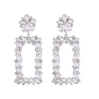 1 Pair Exaggerated Luxurious Flower Rectangle Inlay Alloy Rhinestones Glass Drop Earrings sku image 4