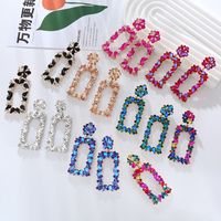 1 Pair Exaggerated Luxurious Flower Rectangle Inlay Alloy Rhinestones Glass Drop Earrings main image 1