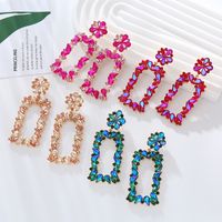 1 Pair Exaggerated Luxurious Flower Rectangle Inlay Alloy Rhinestones Glass Drop Earrings main image 4