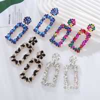 1 Pair Exaggerated Luxurious Flower Rectangle Inlay Alloy Rhinestones Glass Drop Earrings main image 3