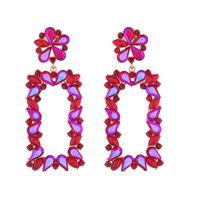 1 Pair Exaggerated Luxurious Flower Rectangle Inlay Alloy Rhinestones Glass Drop Earrings sku image 5