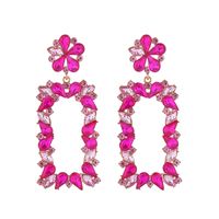 1 Pair Exaggerated Luxurious Flower Rectangle Inlay Alloy Rhinestones Glass Drop Earrings sku image 7
