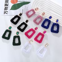 1 Pair Elegant Exaggerated Square Hollow Out Inlay Alloy Flannel Glass Drop Earrings main image 1