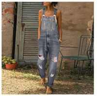 Venta Caliente Modelos Simples Monos De Mezclilla Lavados Y Desgastados Damas Denim Casual Tirantes Pantalones Al Por Mayor Nihaojewelry sku image 8