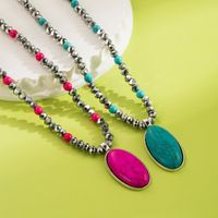 Vintage Style Ethnic Style Oval Artificial Crystal Alloy Beaded Plating Inlay Turquoise Women's Pendant Necklace main image 1