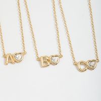 Vintage Style Simple Style Letter Heart Shape Alloy Plating Inlay Rhinestones Women's Pendant Necklace main image 3
