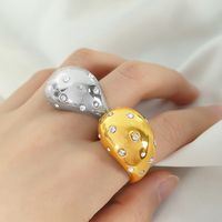 Titanium Steel Vintage Style Exaggerated Water Droplets Lines Plating Inlay Rhinestones Plastic Beads Rings main image 1
