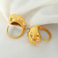 Titanium Steel Vintage Style Exaggerated Water Droplets Lines Plating Inlay Rhinestones Plastic Beads Rings main image 8