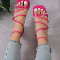 Women's Casual Solid Color Square Toe Ankle Strap Sandals main image 5
