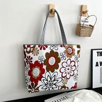 Women's Streetwear Color Block Flower Canvas Shopping Bags sku image 10